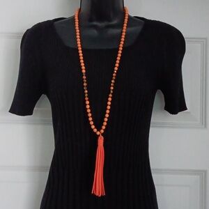 Vibrant Orange Beaded Necklace with Tassel